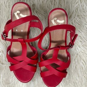 Report Red Strappy Wedge Sandals